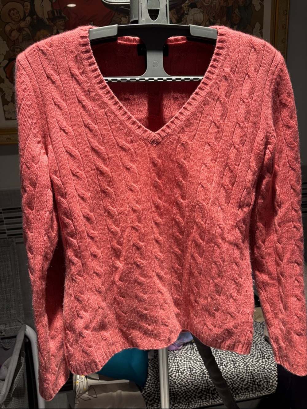 Lord & Taylor Cashmere V-Neck Sweater in Coral